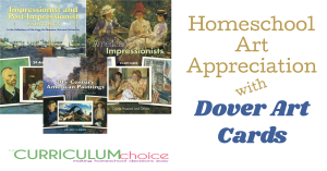 Dover Art Card Sets make homeschool art appreciation easy. Sturdy cards including the painting along with basic information about the art including the artist, title, year of production and art medium used to create the work. A review from The Curriculum Choice