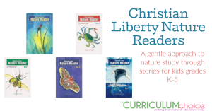 Beginning with an alphabet of stories about animals, the Christian Liberty Nature Readers series progresses through insects, spiders, birds, shellfish, turtles, and more, finally ending with a study of marine animals. For grades K-5.