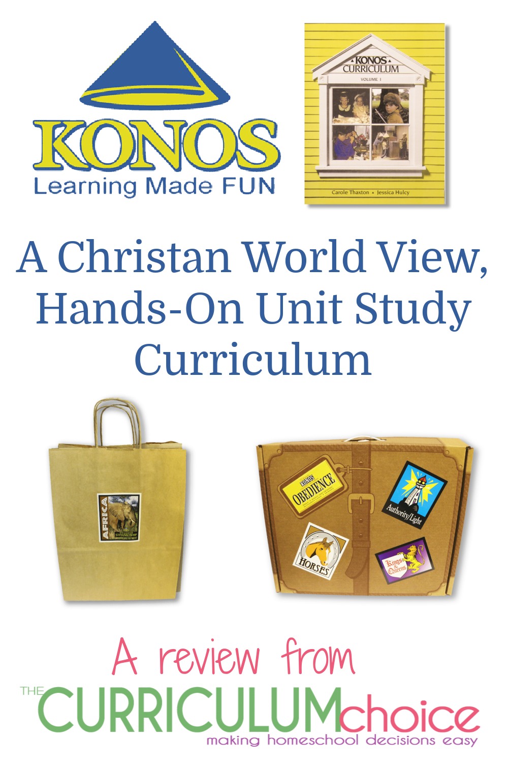 KONOS Unit Studies are organized into subjects (Godly character traits: patience, attentiveness, honor) and offer hands-on learning with a Christian worldview that are adaptable to all ages. They are a mix of learning all subjects under one topic with a myriad of fun activities to get kids up and discovering. A review from The Curriculum Choice