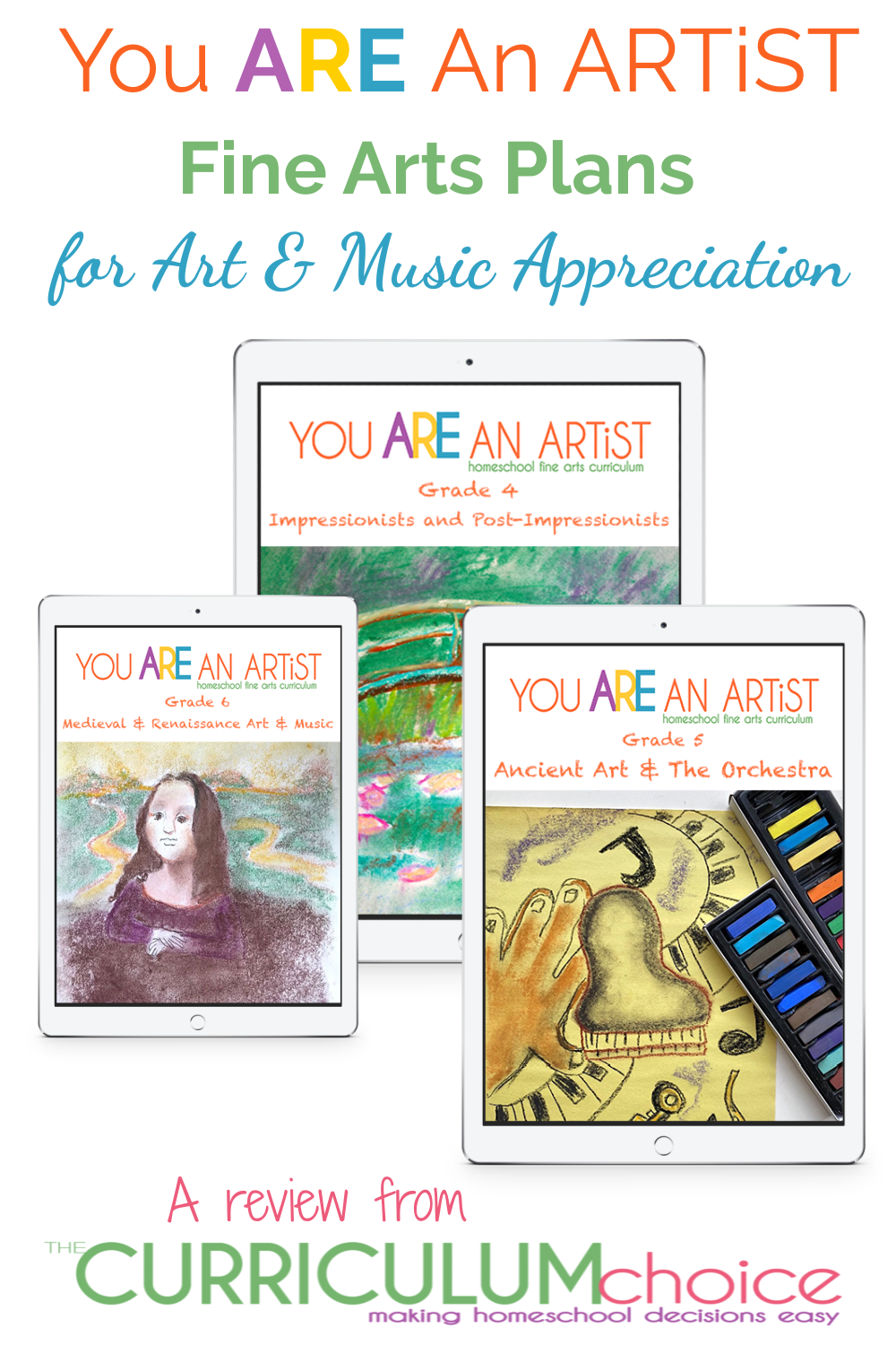 You ARE An ARTiST Fine Arts Plans for Art & Music Appreciation are grade level (1-12), simple to use, Charlotte Mason style plans for teaching art and music in your homeschool.  A review from The Curriculum Choice