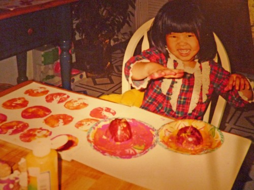 In the fall, we did painting with apples, while studying the designs that the seeds made inside them!