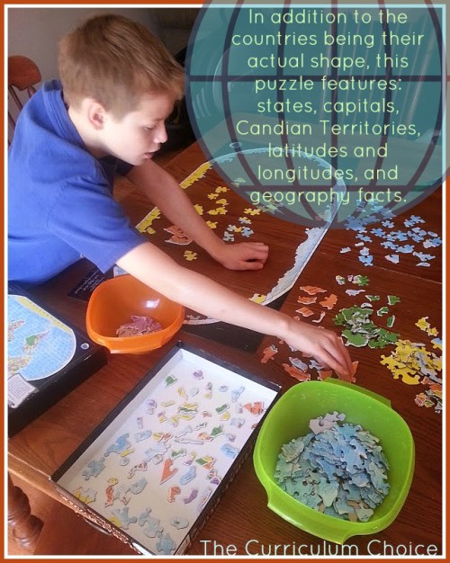 In addition to the countries being their actual shape the Global Puzzle features :  latitude and longitude lines, 193 countries, all 50 U.S. states & capitals,13 territories and provinces of Canada. | The Curriculum Choice