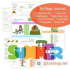 image of summer camp journal pages with text describing details of the eBook