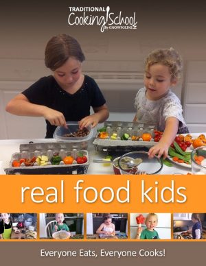 Real Food Kids Cooking Course encourages and empowers moms to teach their children the basics of cooking real food. This course is meant to fit seamlessly into family life and to graduate young adults who can recognize, shop for, and cook real foods, producing healthy, delicious meals with confidence.