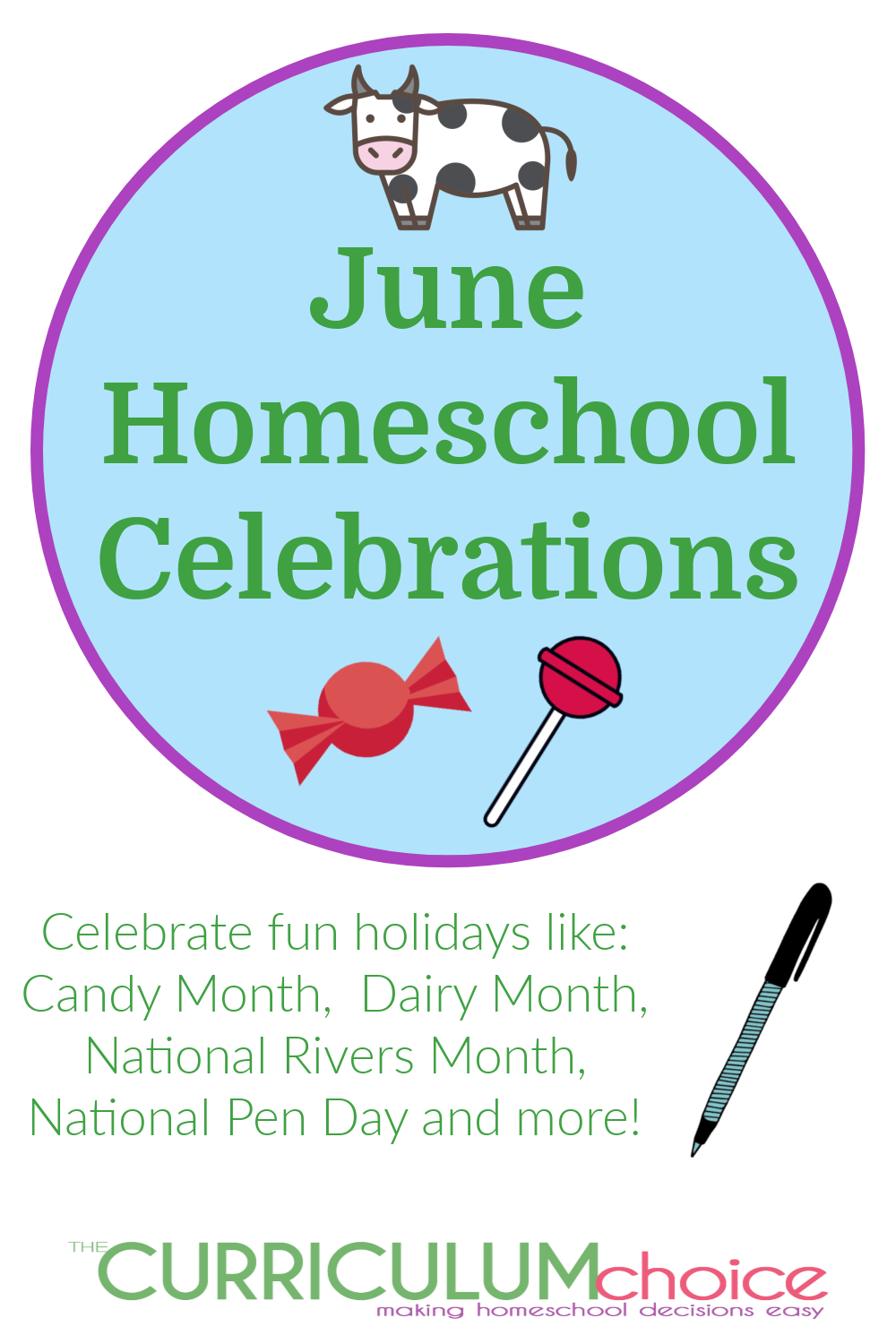 Get outside to enjoy the outdoors; make snacks, read books and check out these June Homeschool Celebrations. Like Candy Month, National Pen Day and more!
