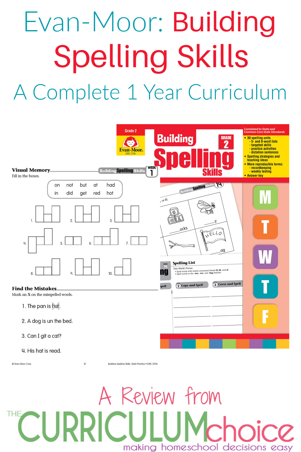Evan-Moor Building Spelling Skills is a complete 1 year spelling curriculum for grades 1 through 6. A Review from the Curriculum Choice