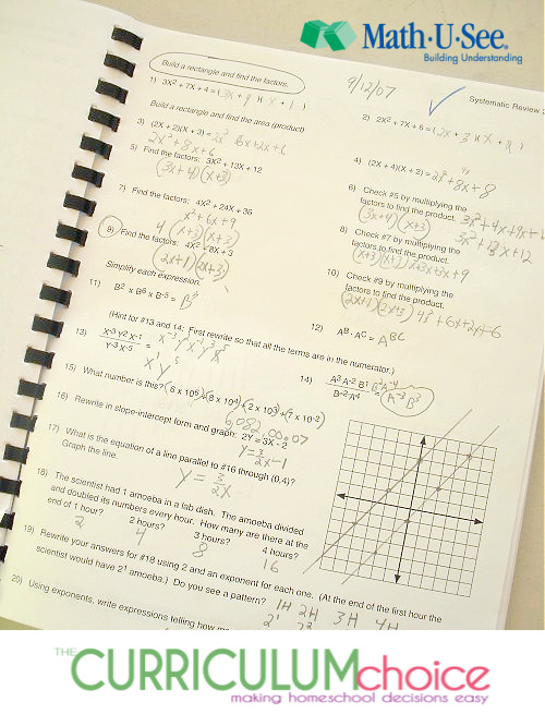 Math-U-See Algebra I is a hands on algebra curriculum that is great for visual-spatial learners using manipulatives to demonstrate problems.