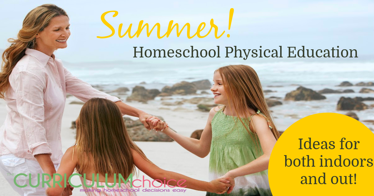 Summer homeschool physical education can include both indoor and outdoor activities. Yes! You can do indoor PE in the summer if the weather is too hot! Everything from kick ball and obstacle courses outside, to dance parties, and exercise videos inside!