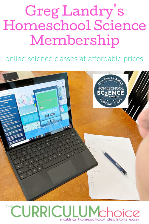 Greg Landry's Homeschool Science Membership offers live and self-paced science courses for kids in grades 4-12. A review from The Curriculum Choice